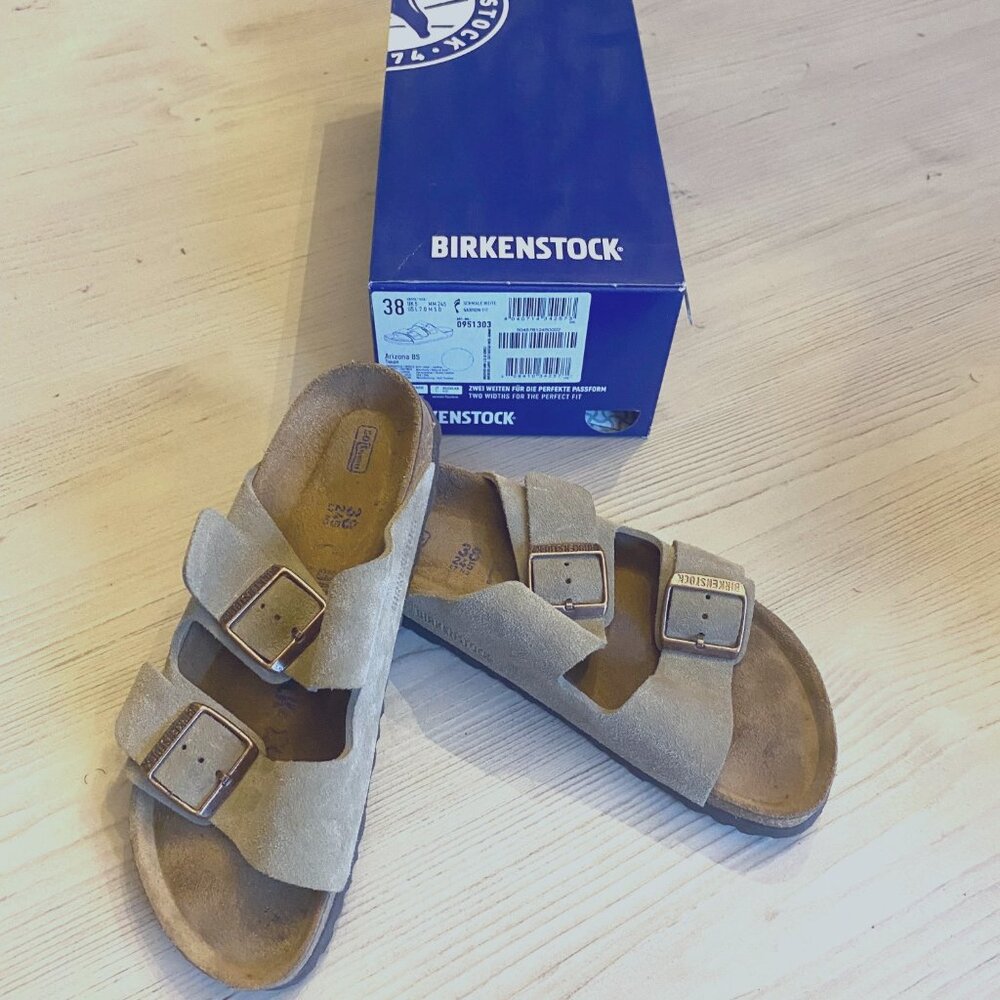 Birkenstock Arizona Size 38 Taupe Suede Leather